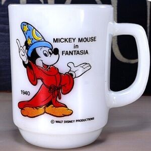 Vintage Mickey Mouse Collector Mug, 1940 Sorcerer Mickey Fantasia, Milk Glass